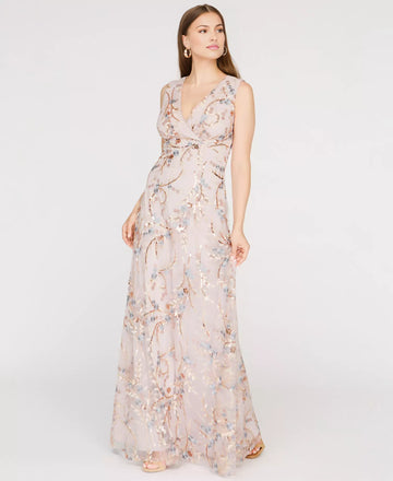 Elegant A-line V-neck Beaded Wedding Guest Dress Floor-length Evening Gown