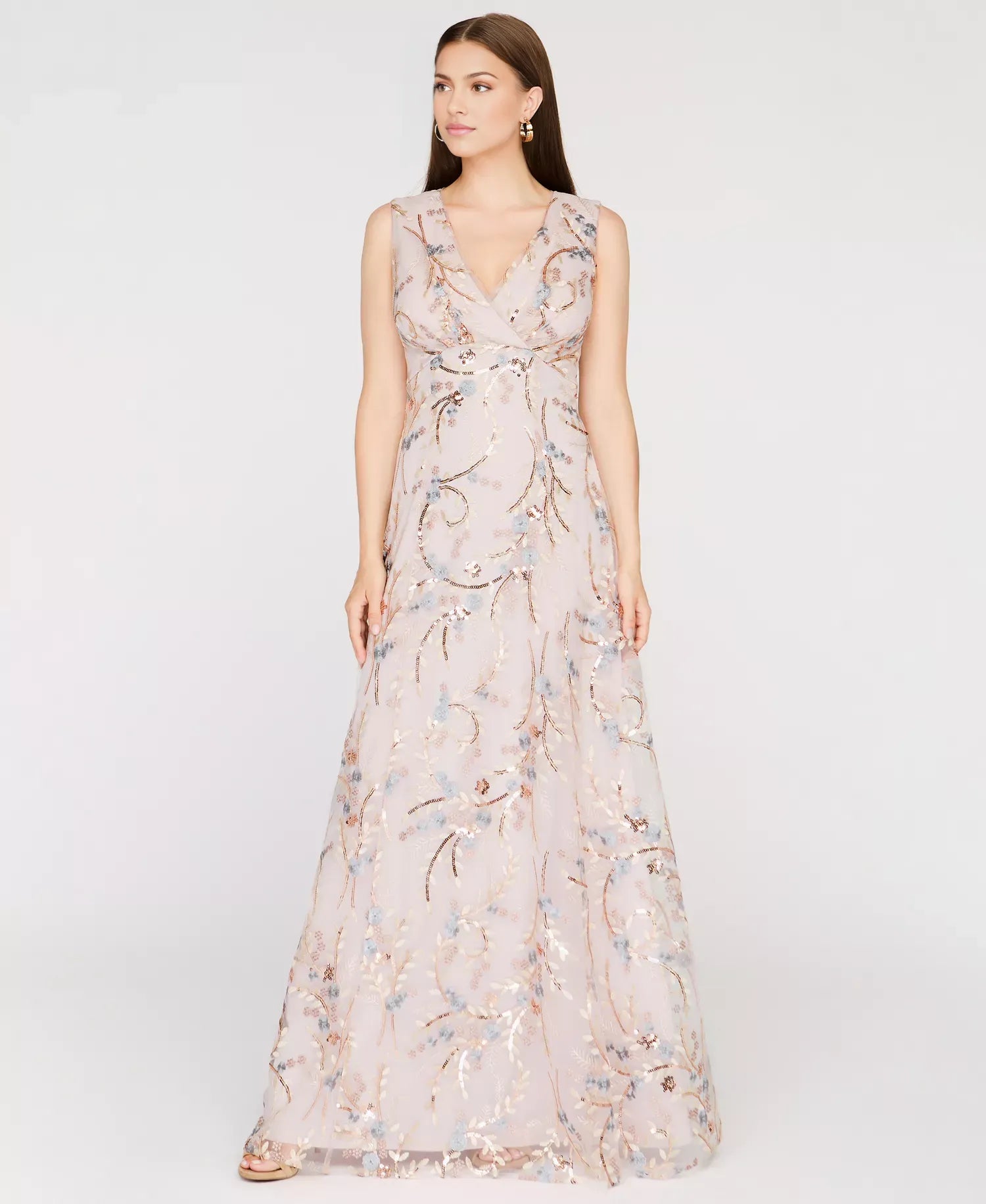 Elegant A-line V-neck Beaded Wedding Guest Dress Floor-length Evening Gown