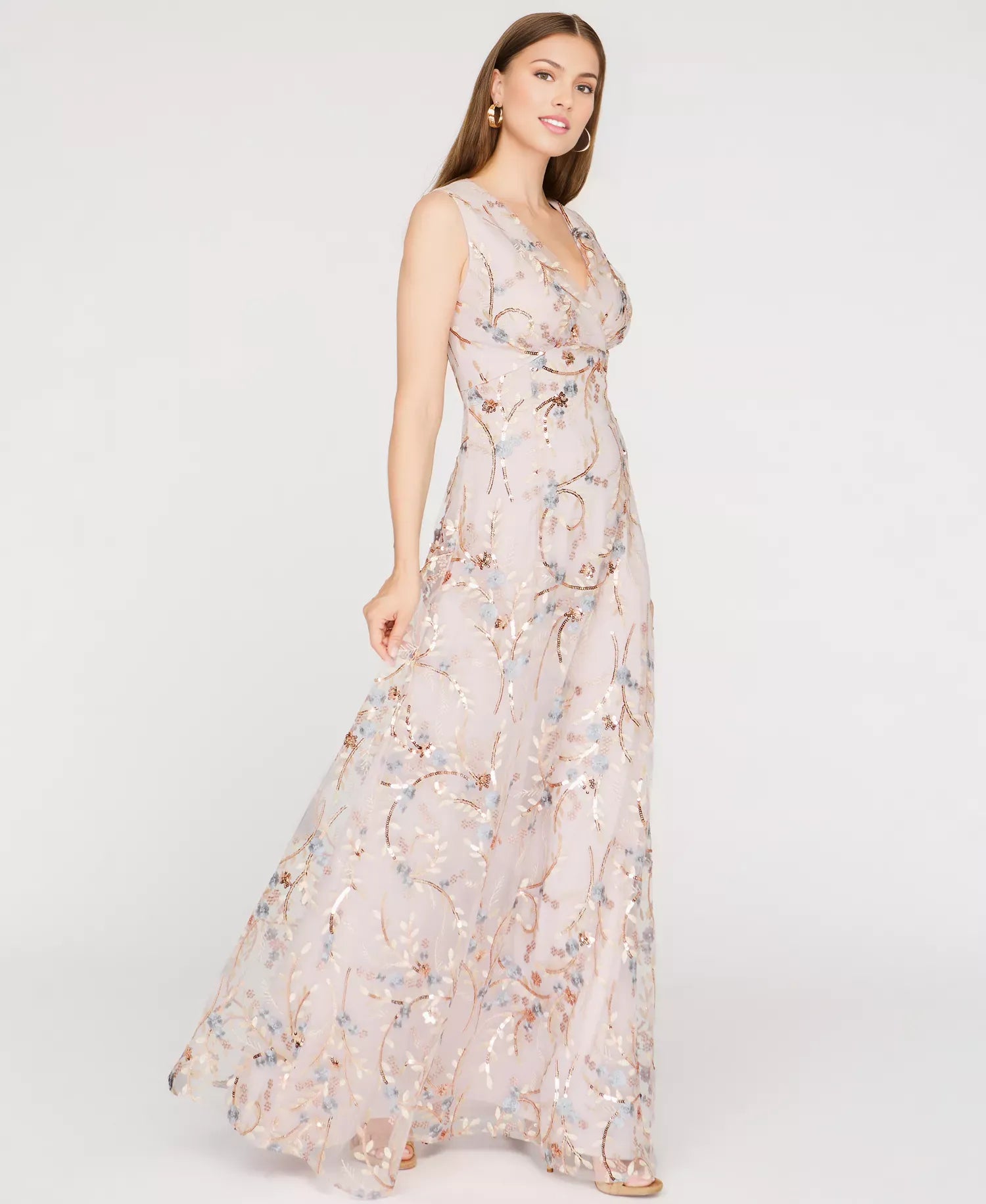 Elegant A-line V-neck Beaded Wedding Guest Dress Floor-length Evening Gown