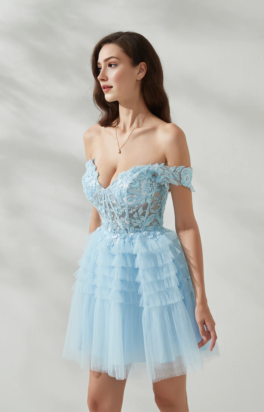 Elegant ALine OffShoulder Lace Tulle Short Corset Homecoming Dress