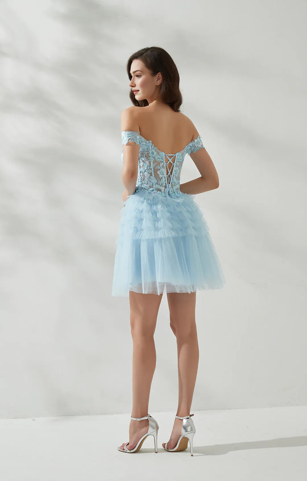 Elegant ALine OffShoulder Lace Tulle Short Corset Homecoming Dress