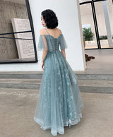 Elegant ALine OffShoulder Tulle Maxi Long Prom Dress Ruffle Evening Dress