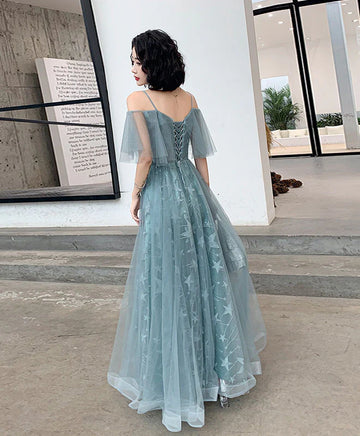 Elegant ALine OffShoulder Tulle Maxi Long Prom Dress Ruffle Evening Dress