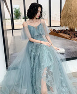 Elegant ALine OffShoulder Tulle Maxi Long Prom Dress Ruffle Evening Dress