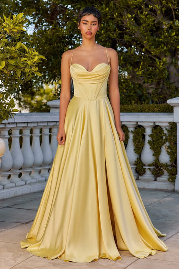 Elegant ALine Sweetheart Sleeveless Satin FloorLength Corset Slit Prom Dress with Pockets