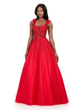 Elegant Aline Square Neck Tulle Long Beaded Bow Corset Prom Dress