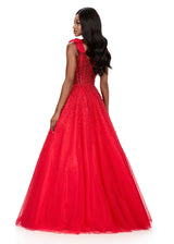 Elegant Aline Square Neck Tulle Long Beaded Bow Corset Prom Dress