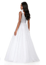 Elegant Aline Square Neck Tulle Long Beaded Bow Corset Prom Dress
