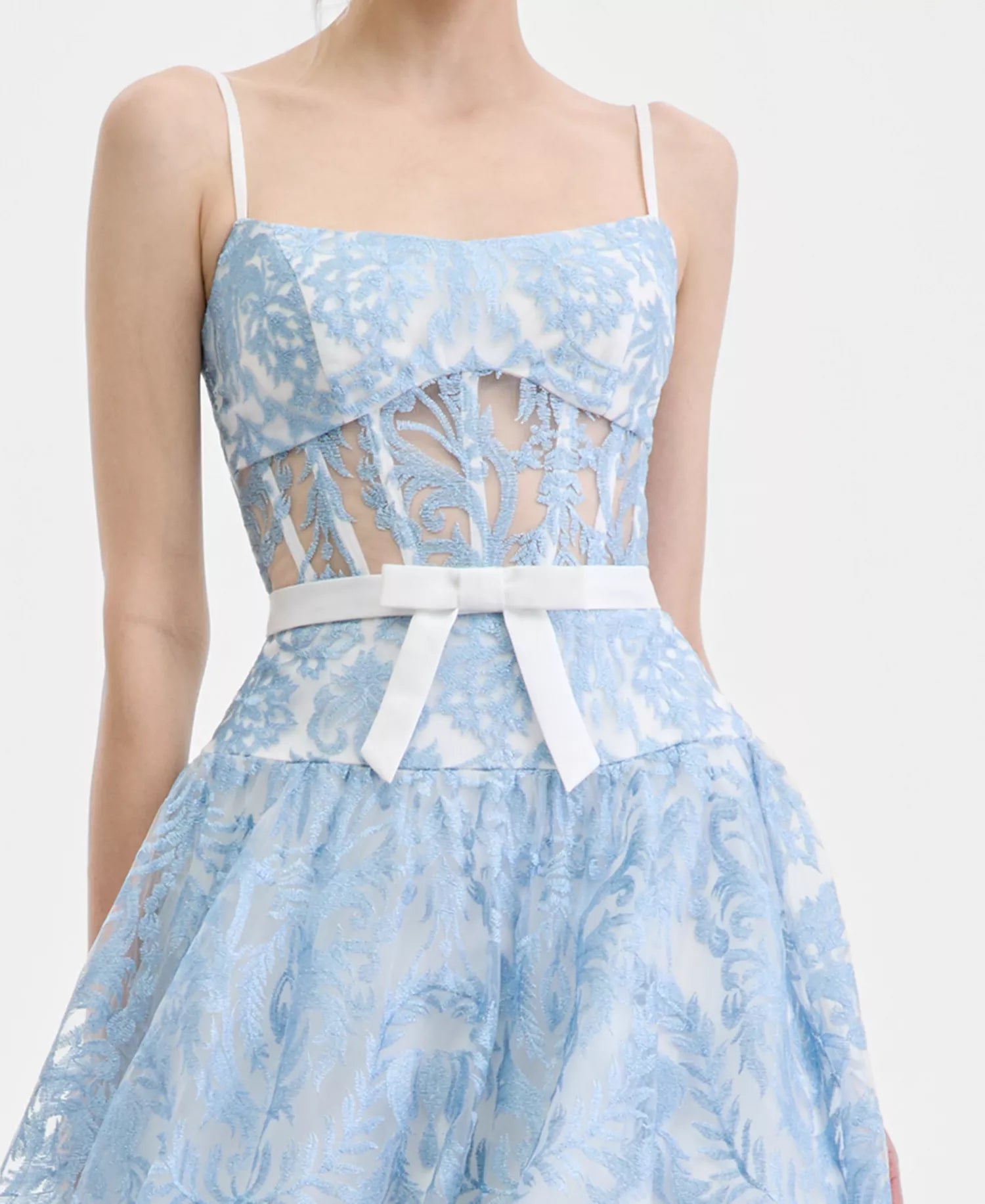 Vestido de fiesta con corsé, encaje, cuello cuadrado, corte A, largo hasta el suelo y lazo