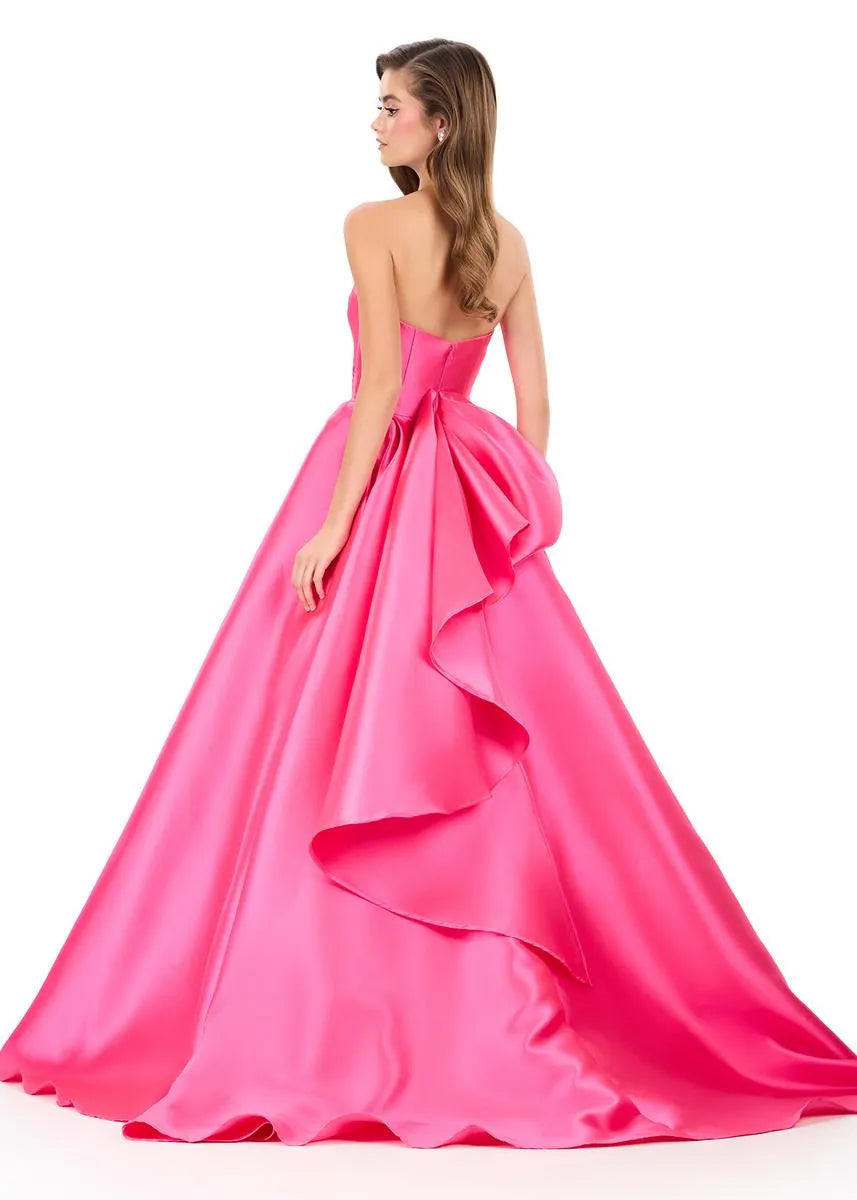 Elegante Vestido de Fiesta Largo con Lazo, sin Tirantes, Línea A, Satén