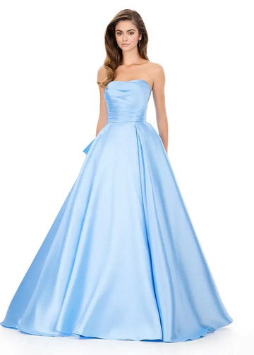 Elegante Vestido de Fiesta Largo con Lazo, sin Tirantes, Línea A, Satén