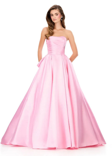 Elegante Vestido de Fiesta Largo con Lazo, sin Tirantes, Línea A, Satén