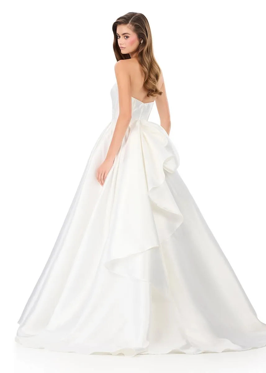 Elegante Vestido de Fiesta Largo con Lazo, sin Tirantes, Línea A, Satén