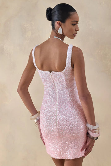 Elegant Bodycon Square-neck Sleeveless Sequin Homecoming Dress Mini Back-zip Party Dress