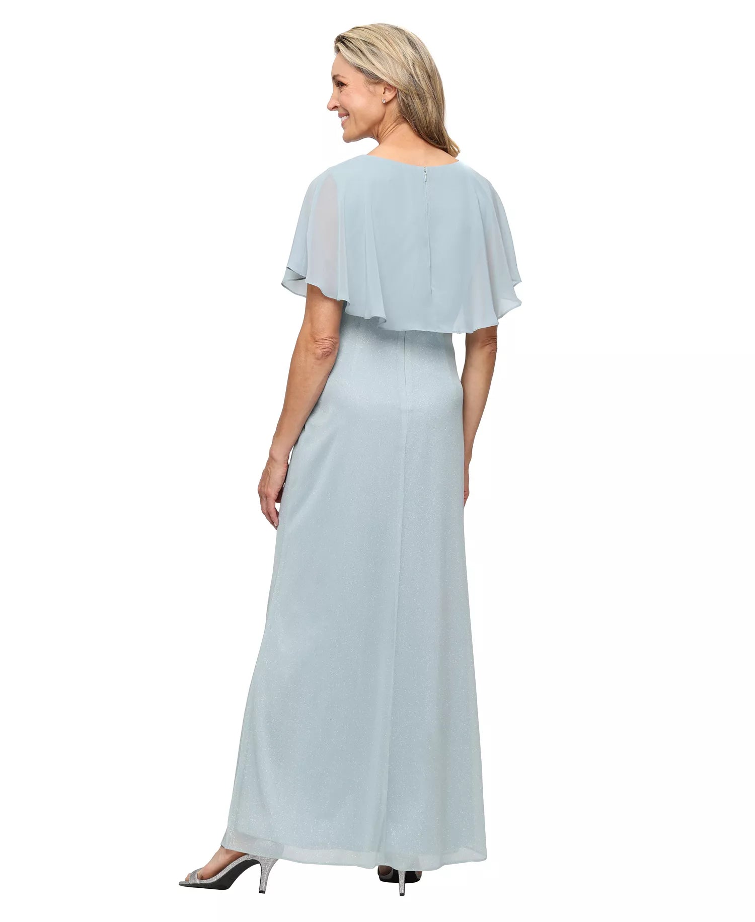 Elegant Sparkly V-neck Chiffon Mother of the Bride Dress Capelet Long Evening Gown