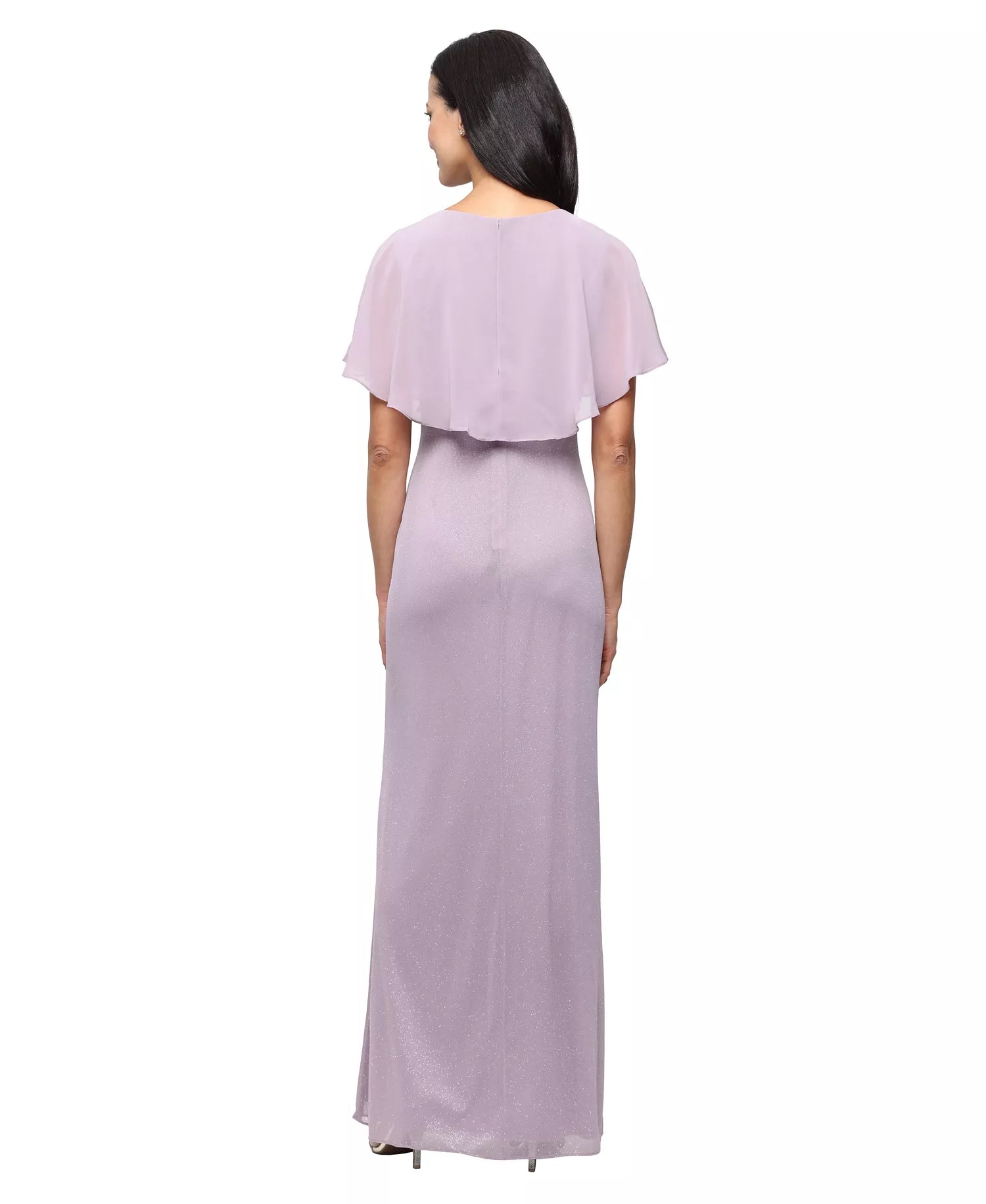 Elegant Sparkly V-neck Chiffon Mother of the Bride Dress Capelet Long Evening Gown