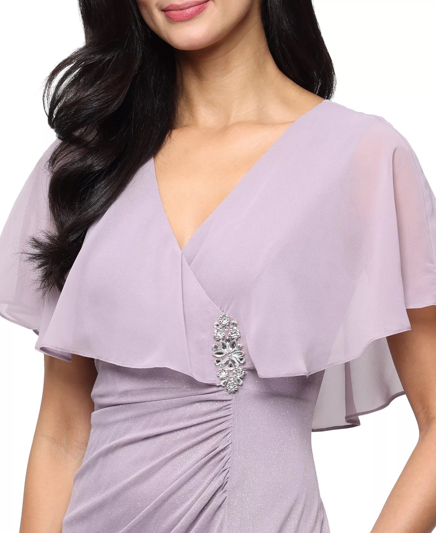 Elegant Sparkly V-neck Chiffon Mother of the Bride Dress Capelet Long Evening Gown