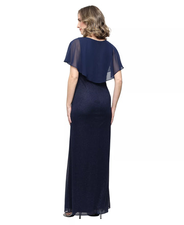 Elegant Sparkly V-neck Chiffon Mother of the Bride Dress Capelet Long Evening Gown