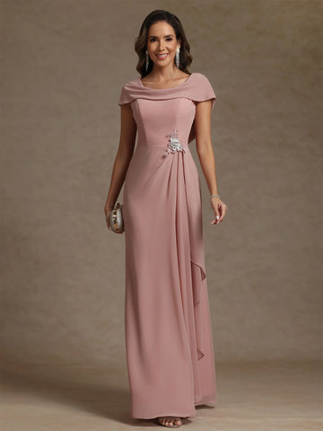 Elegant Cowl Neck Chiffon Floor-Length Split Gown Mother of the Bride Dress With Ruffles