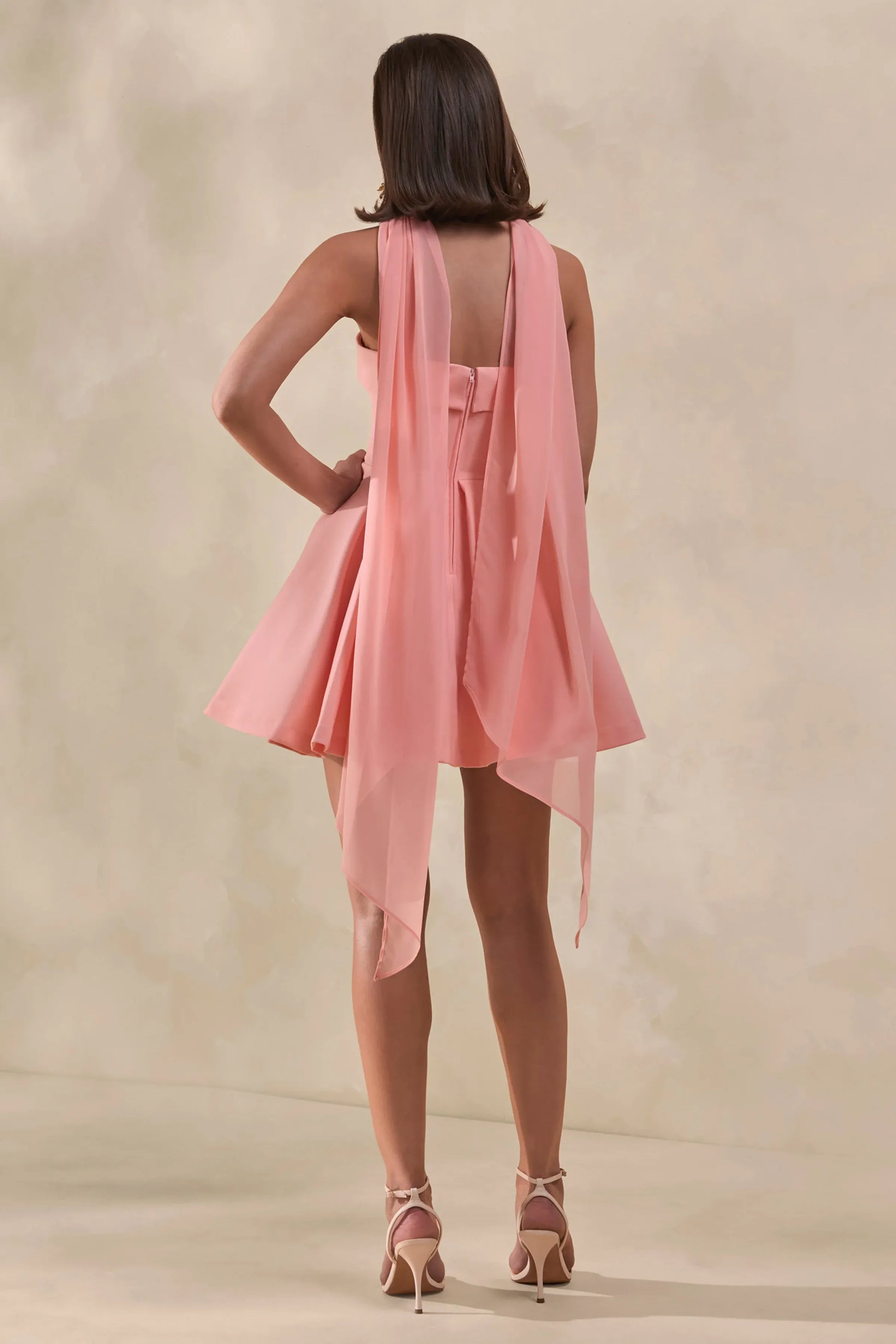Elegant Fit-and-flare Strapless Sleeveless Crepe Homecoming Dress Mini Pleated Choker-sash Cocktail Dress