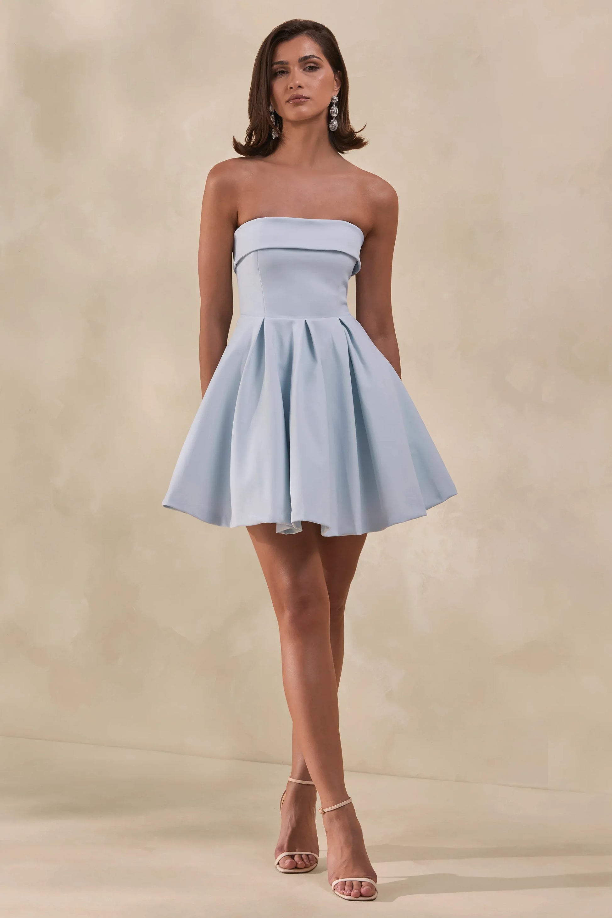 Elegant Fit-and-flare Strapless Sleeveless Crepe Homecoming Dress Mini Pleated Choker-sash Cocktail Dress