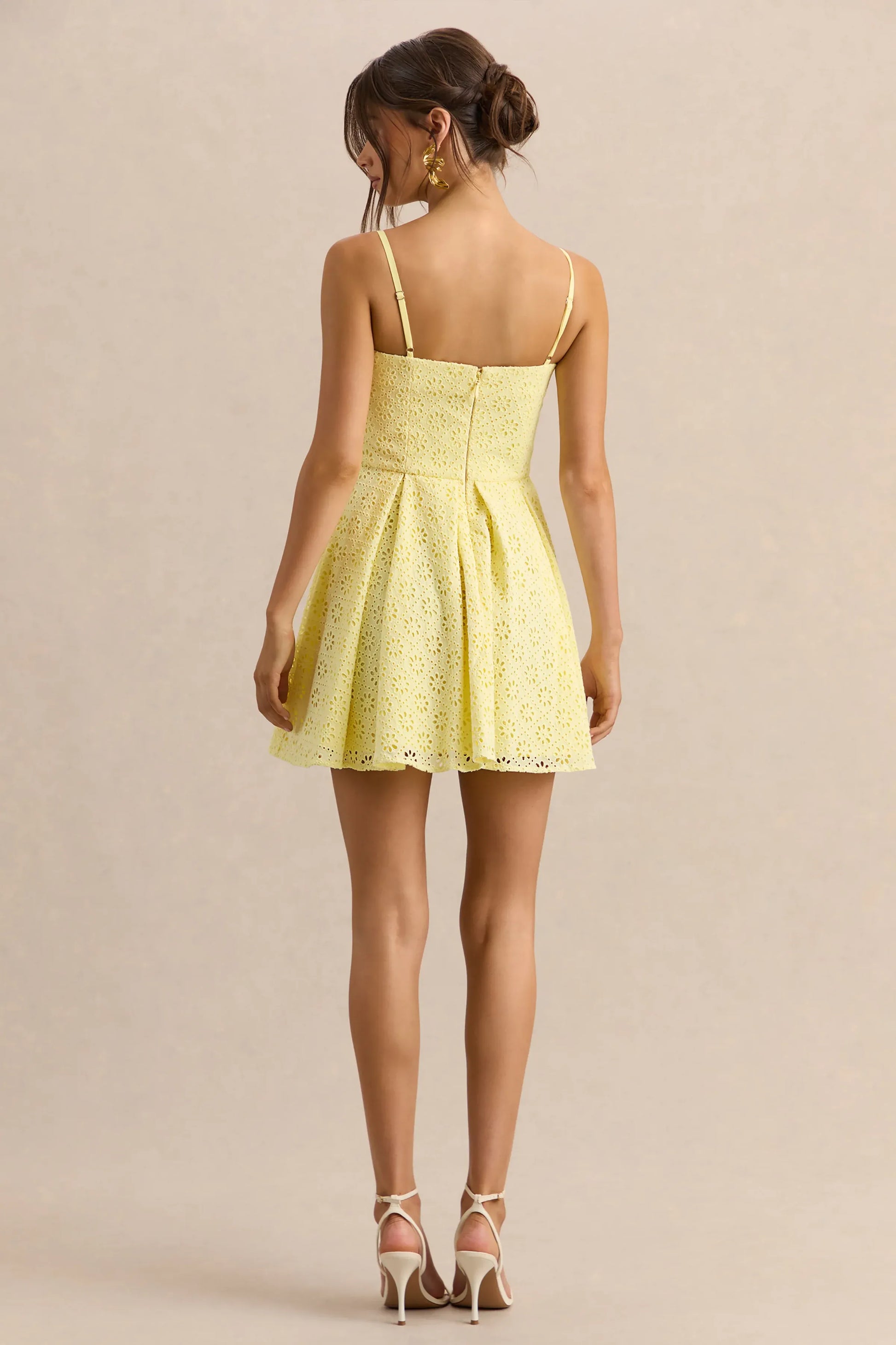 Elegant Fit-and-flare Sweetheart Sleeveless Eyelet-cotton Mini Homecoming Dress Bow-front Pleated Cocktail Dress