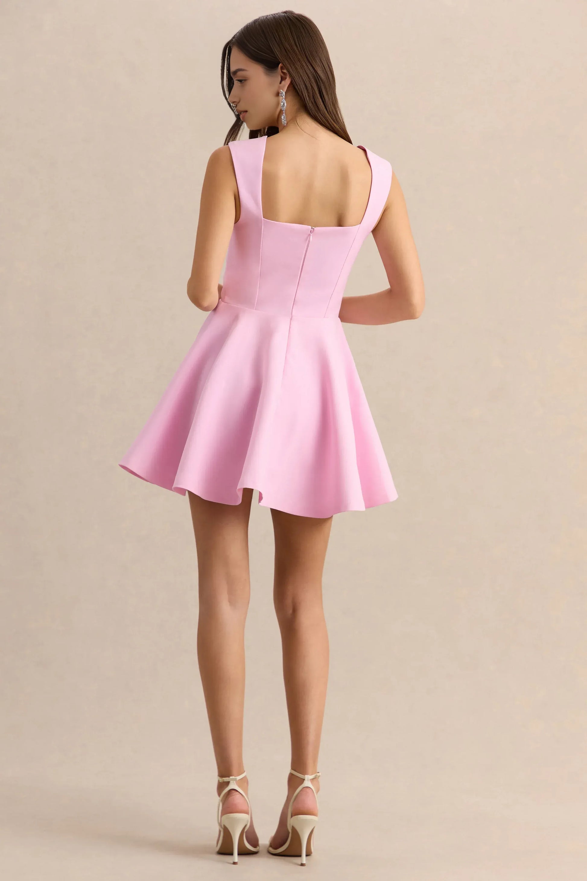 Elegant Fit-and-flare Sweetheart-neck Sleeveless Crepe Mini Structured Wide-strap Cocktail Dress