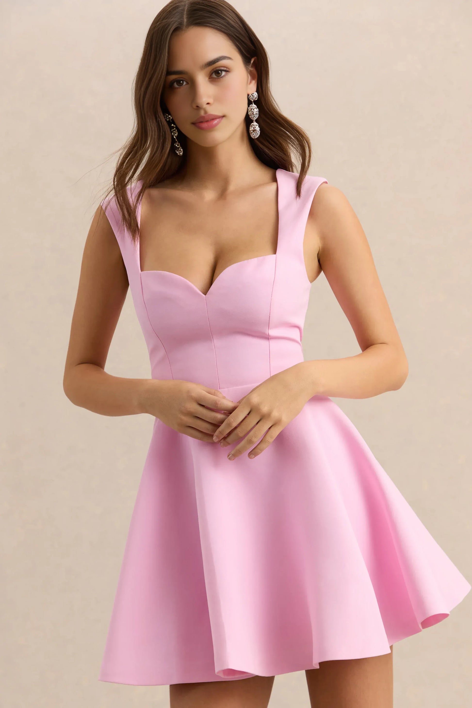 Elegant Fit-and-flare Sweetheart-neck Sleeveless Crepe Mini Structured Wide-strap Cocktail Dress