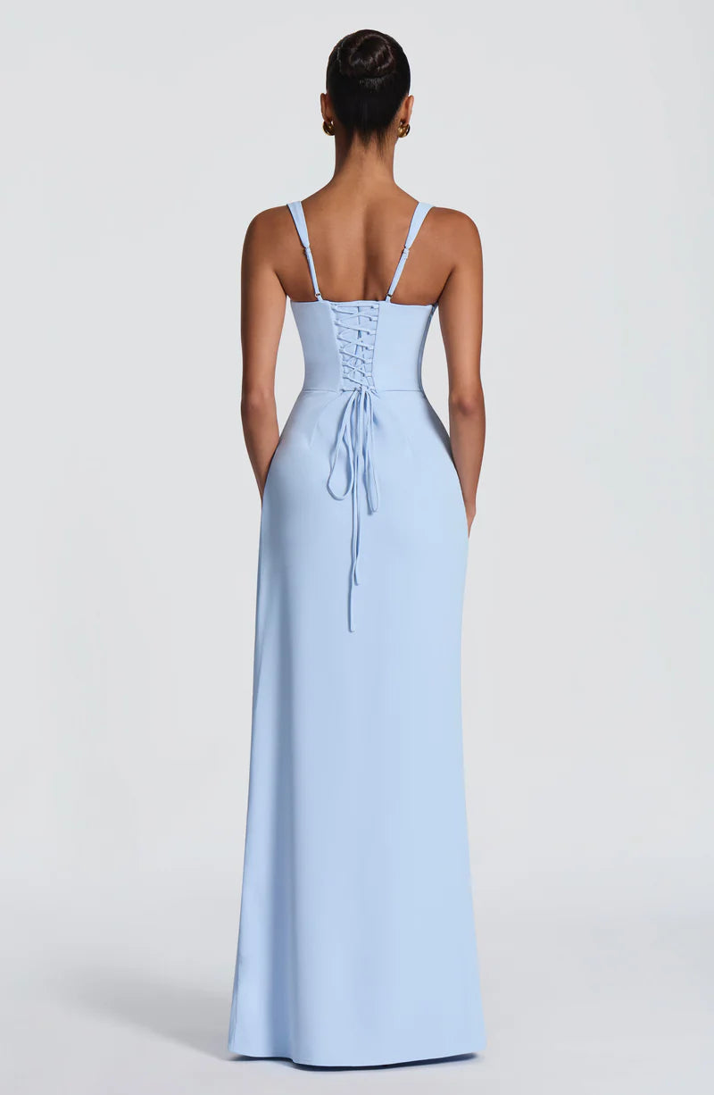 Elegant Square Neck Chiffon Maxi Slit Formal Evening Dress