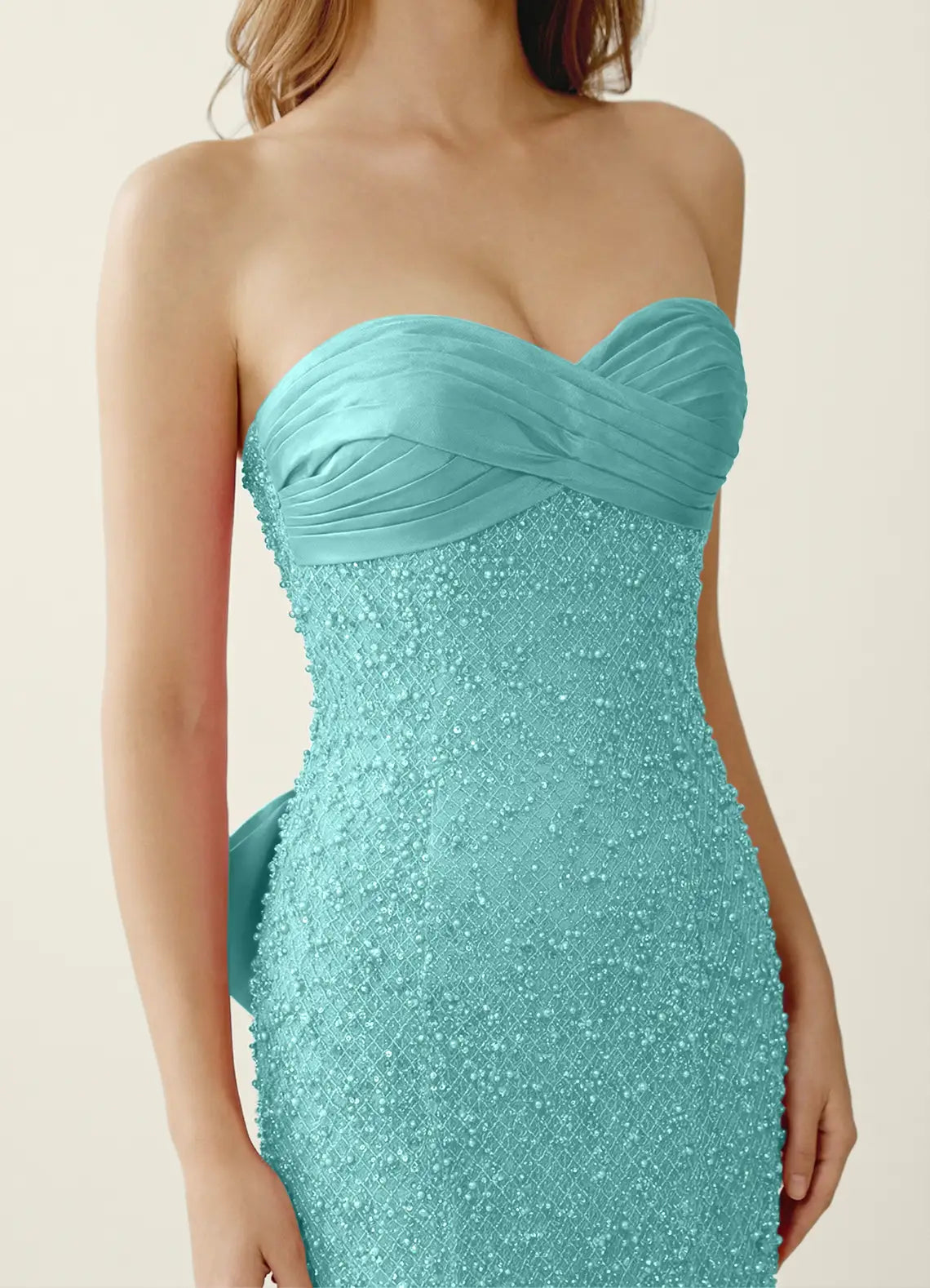 Elegante Vestido de Noche de Sirena con Cuentas y Lazo Maxi, Vestido de Fiesta con Cordones