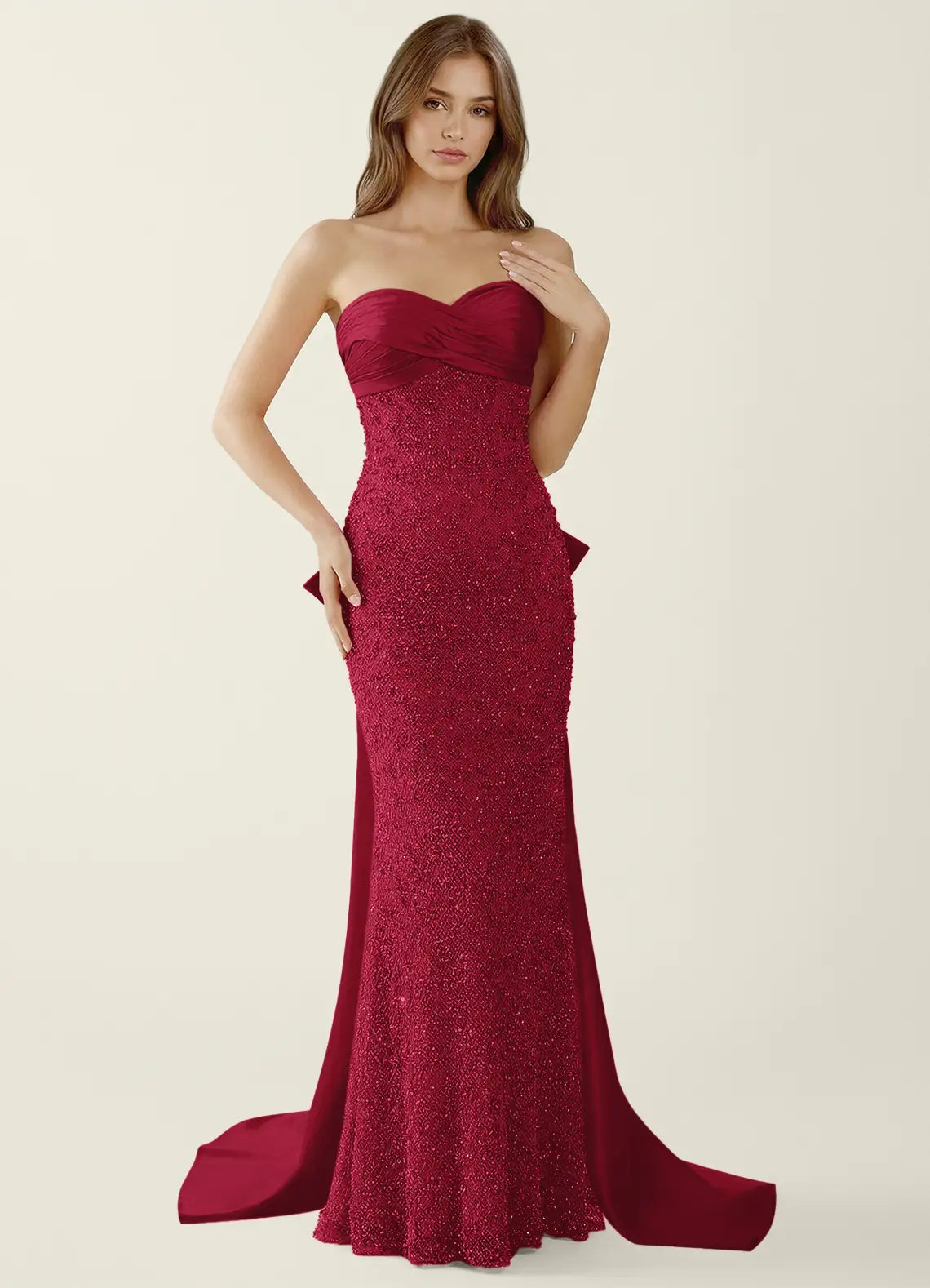Elegante Vestido de Noche de Sirena con Cuentas y Lazo Maxi, Vestido de Fiesta con Cordones
