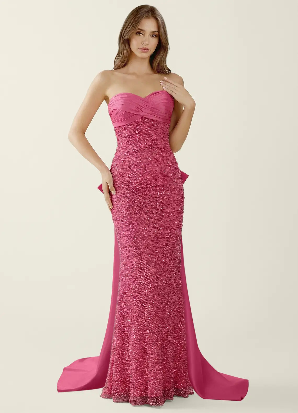 Elegante Vestido de Noche de Sirena con Cuentas y Lazo Maxi, Vestido de Fiesta con Cordones