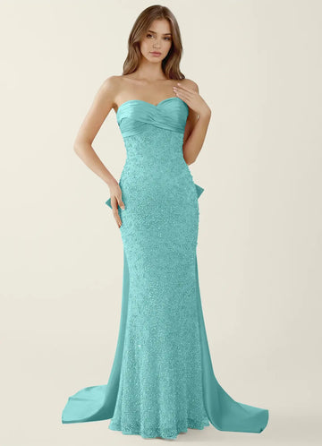 Elegant Sweetheart Beaded Mermaid Maxi Bow Evening Dress Lace Up Prom Dress