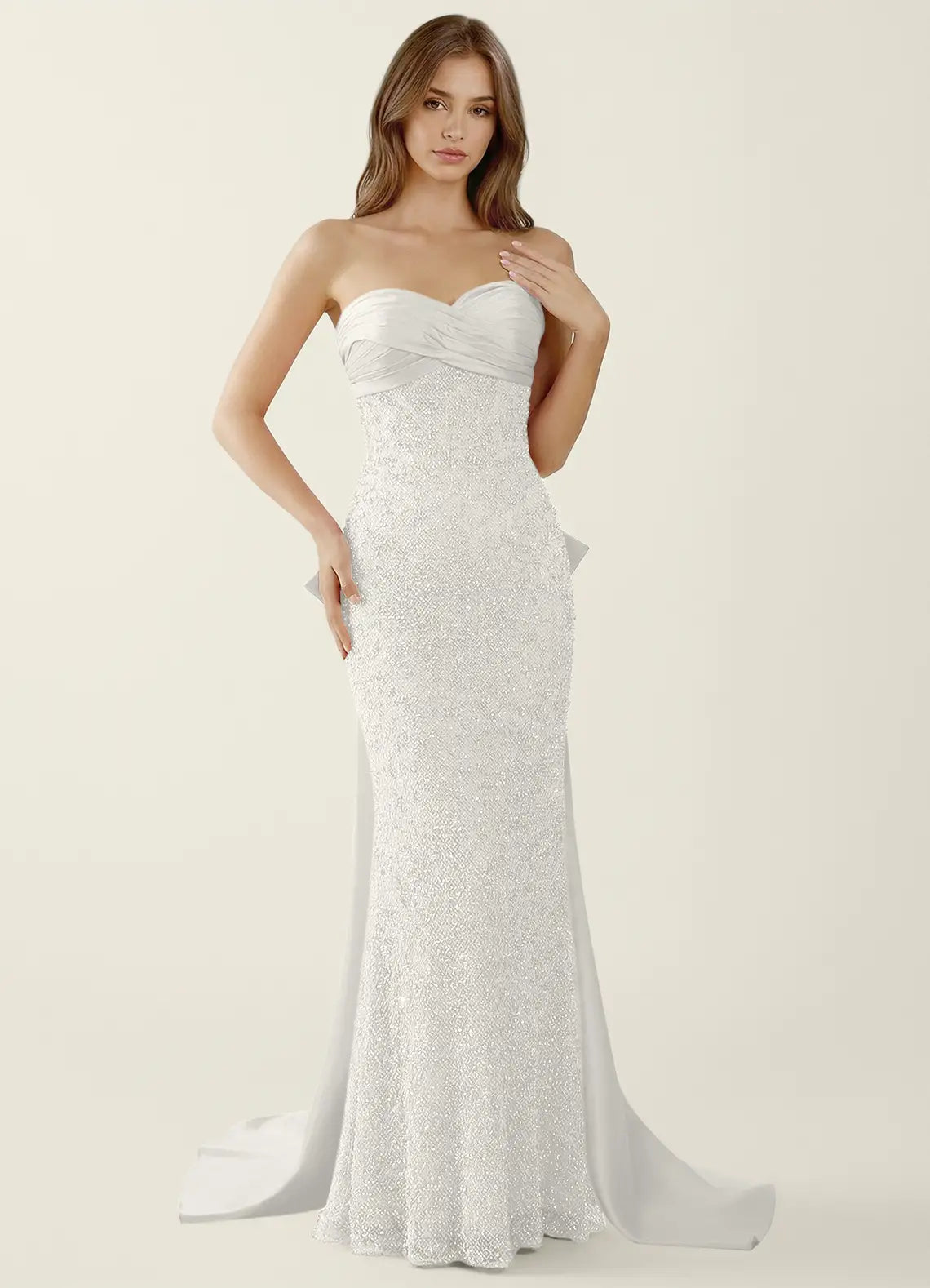 Elegante Vestido de Noche de Sirena con Cuentas y Lazo Maxi, Vestido de Fiesta con Cordones