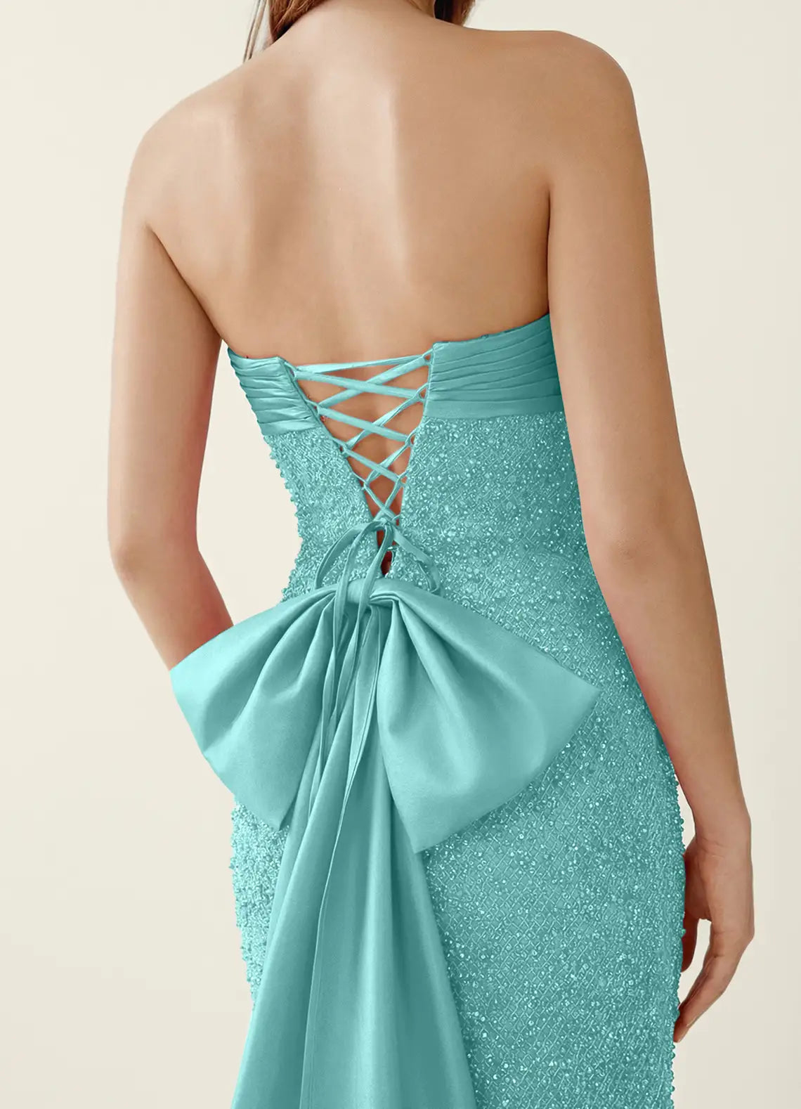 Elegante Vestido de Noche de Sirena con Cuentas y Lazo Maxi, Vestido de Fiesta con Cordones