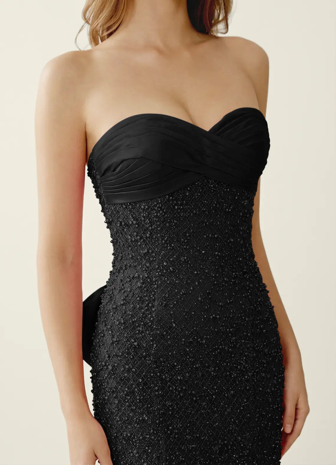 Elegante Vestido de Noche de Sirena con Cuentas y Lazo Maxi, Vestido de Fiesta con Cordones