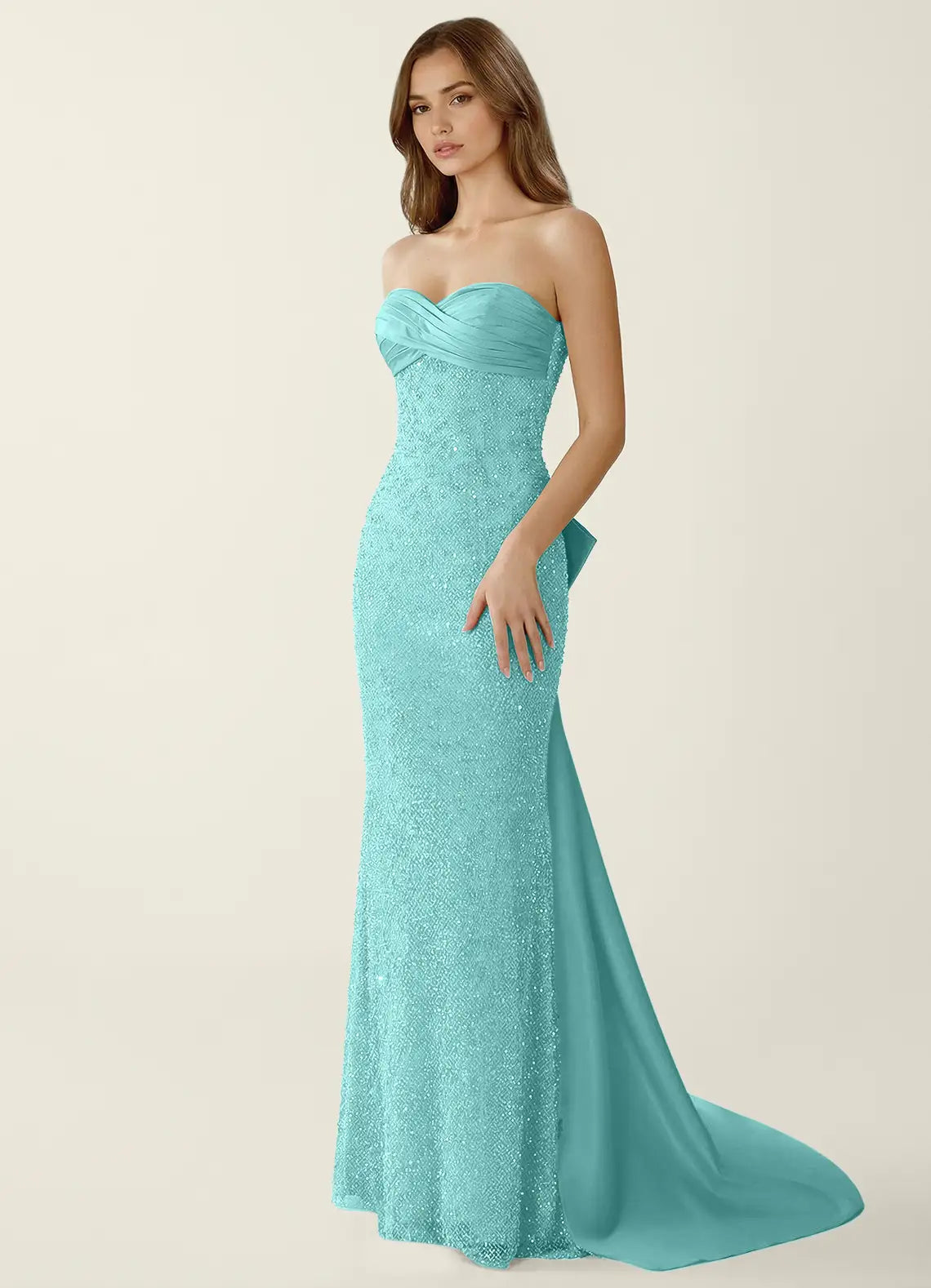 Elegante Vestido de Noche de Sirena con Cuentas y Lazo Maxi, Vestido de Fiesta con Cordones