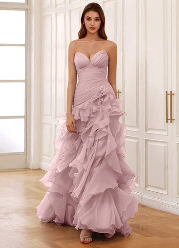 Elegante Vestido Largo de Fiesta de Gasa con Corsé, Escote Corazón y Volantes
