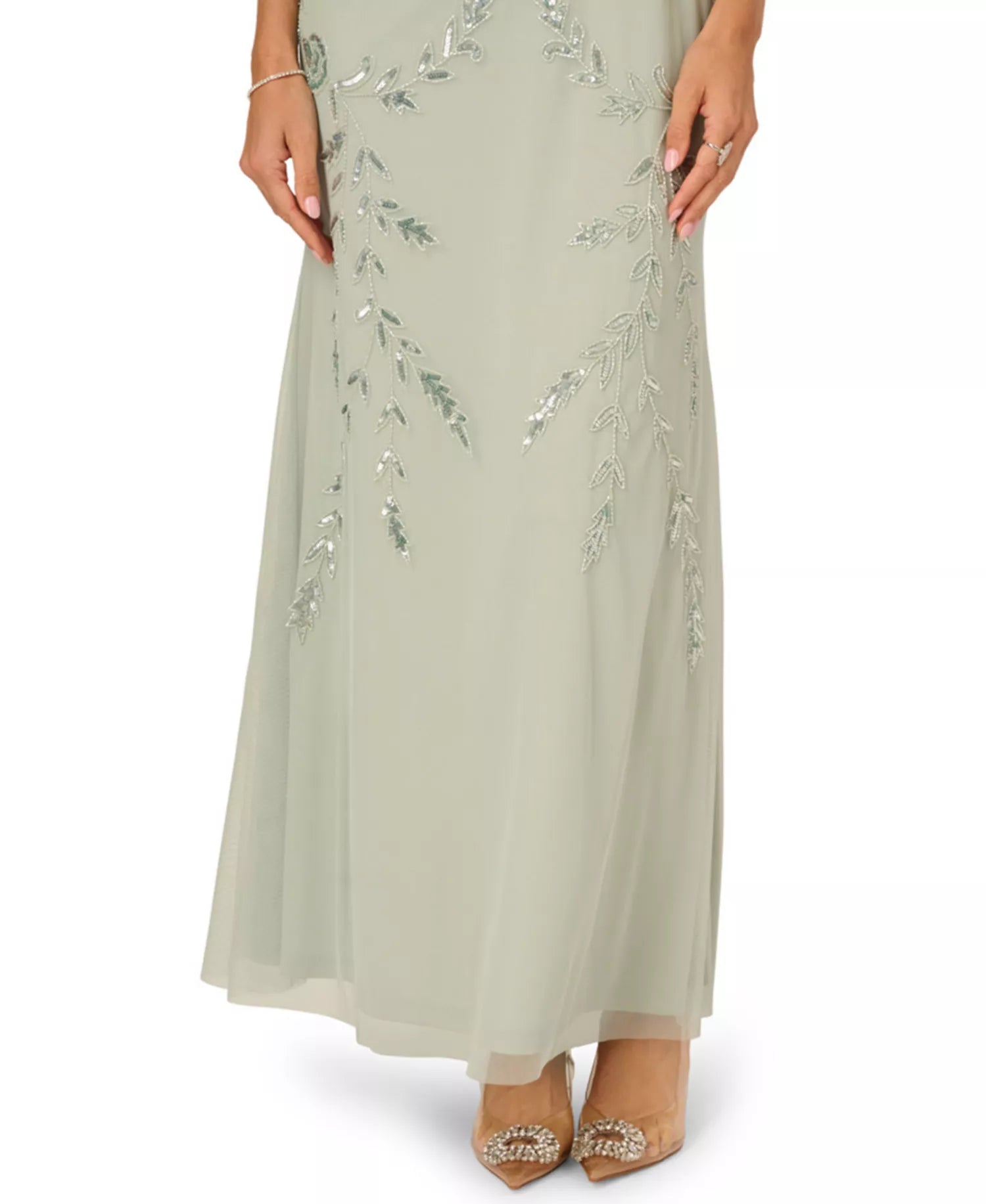 Elegant Beaded Blouson Gown Wedding Guest Dress Flutter-Sleeve Mother of the Bride Dress