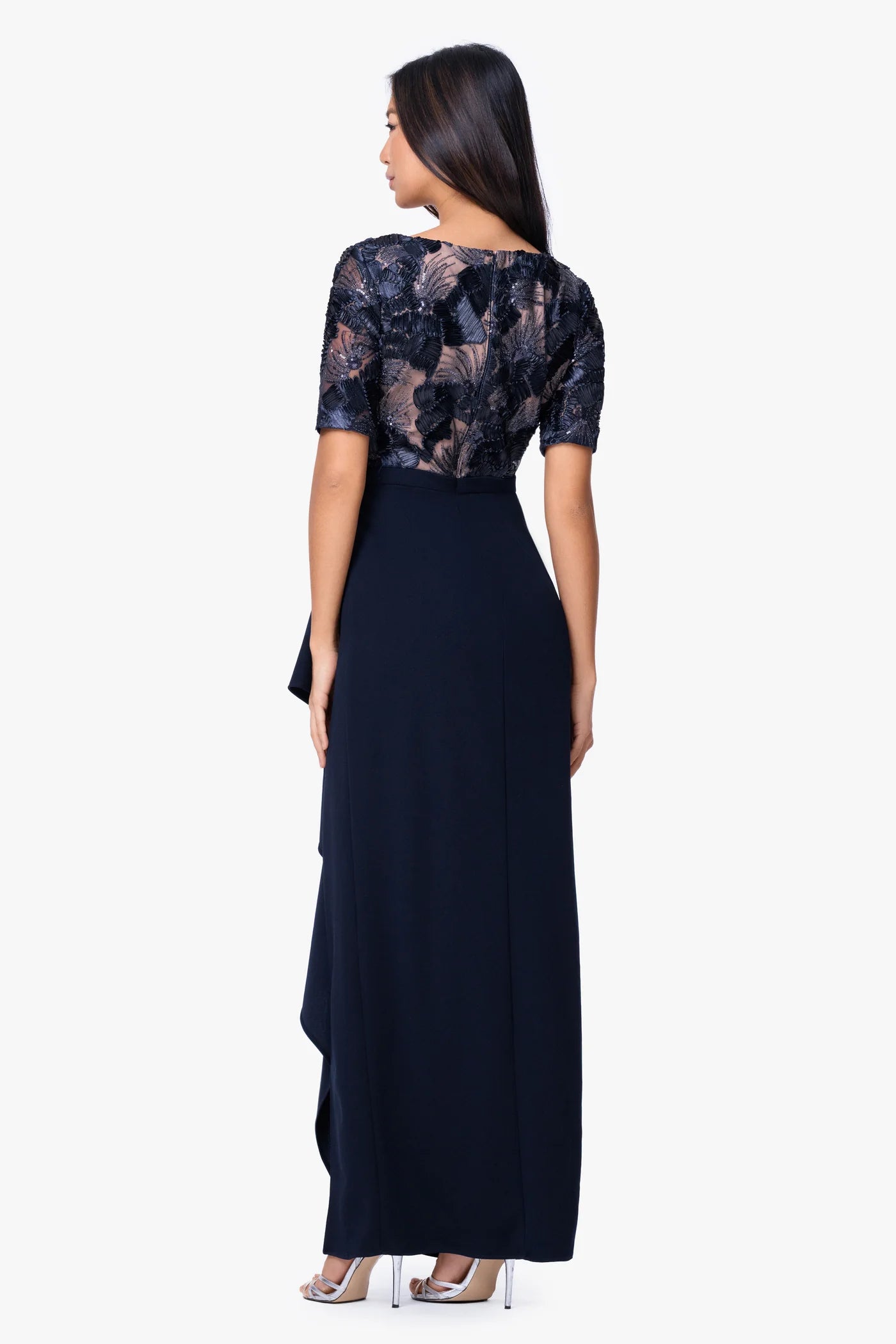 Elegant A-Line Formal Scoop Neck Sequined Lace Embroidered Mother of the Bride Dress