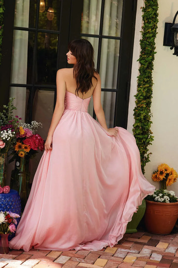 Elegant A-line Plunging Neck Strapless Chiffon Beaded Embellishments Maxi Evening Dress With High Slit