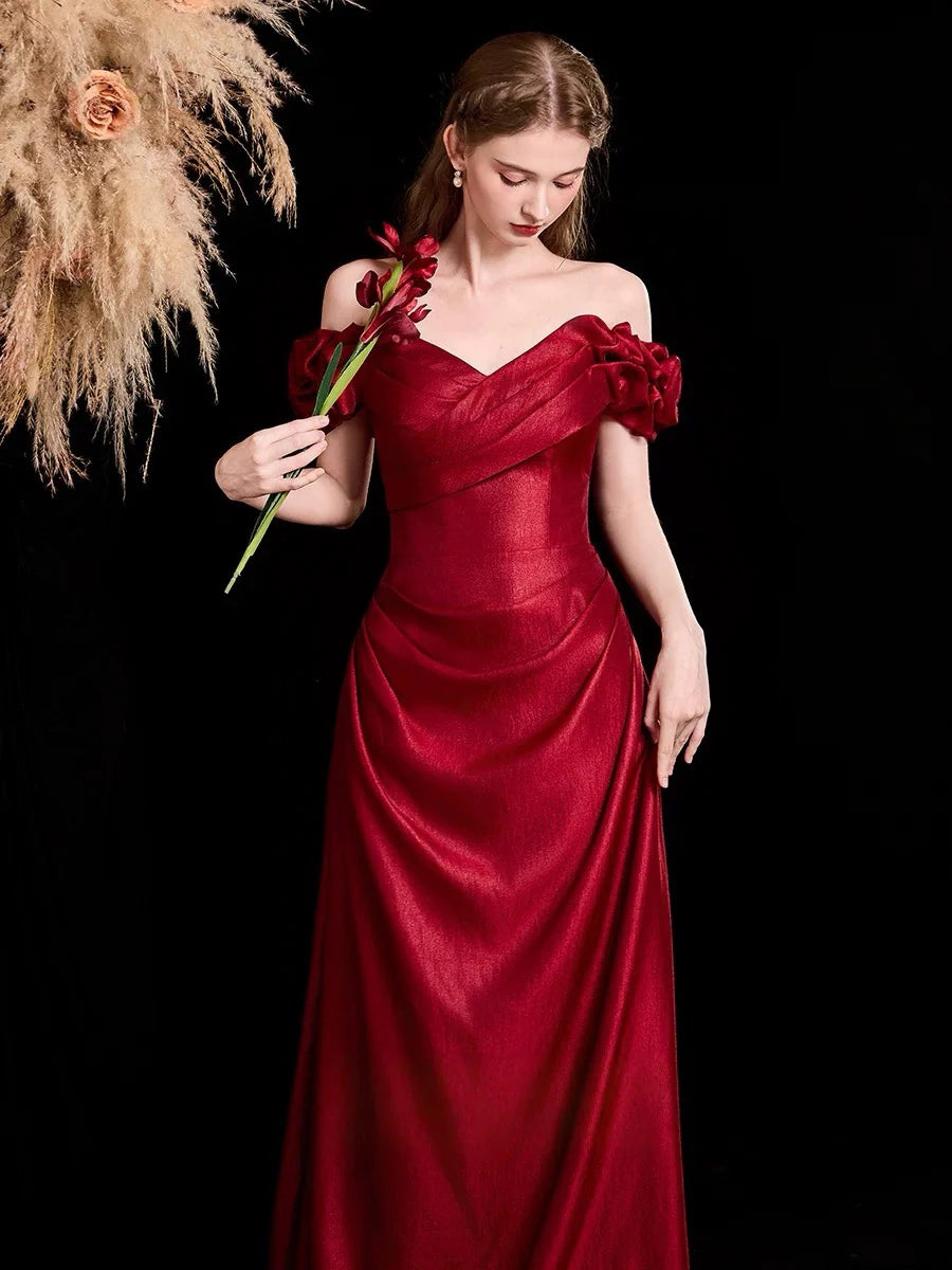 Elegante Vestido de Fiesta Sirena sin Hombros Satén Maxi Drapeado Vestido de Noche