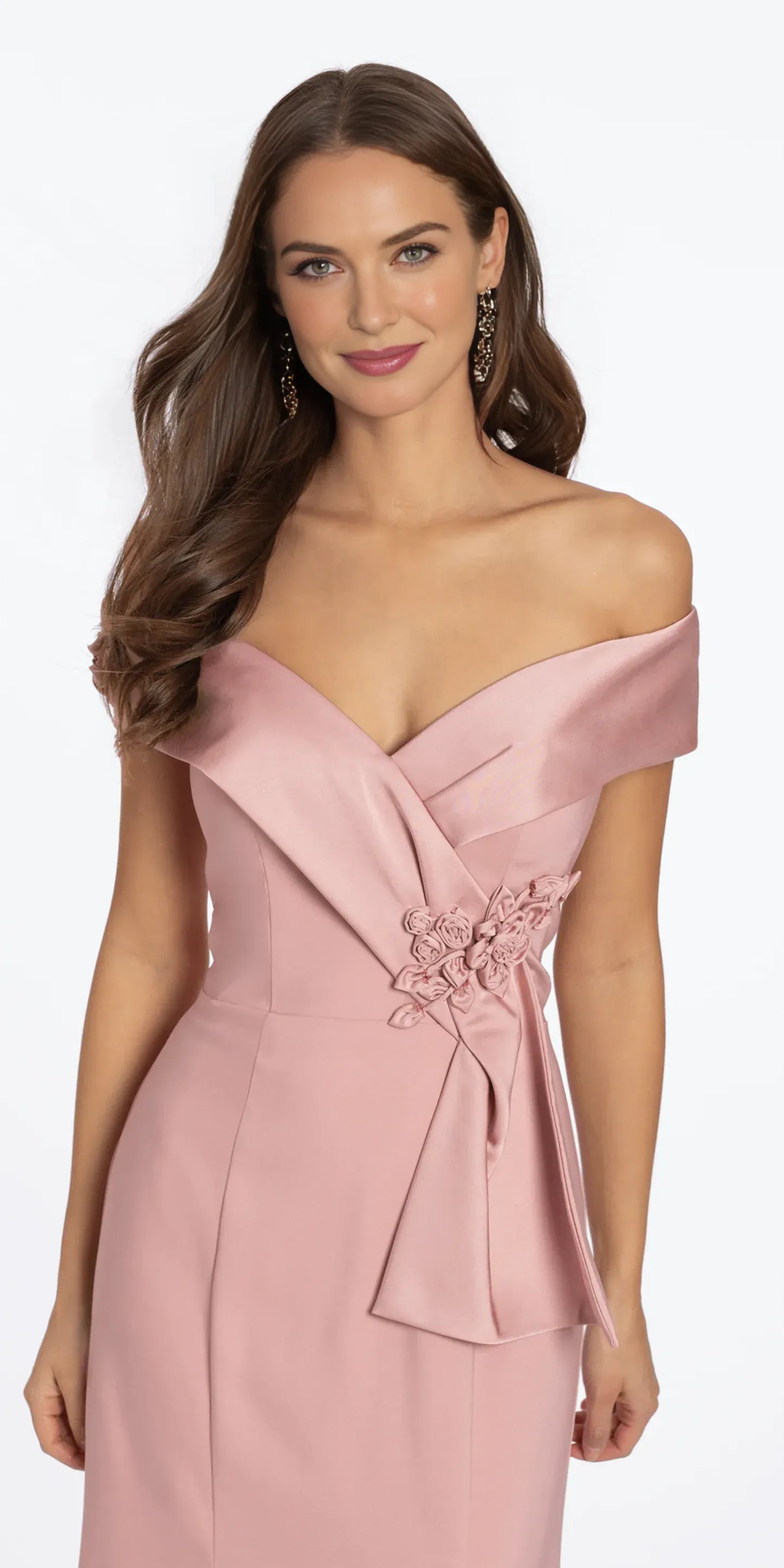 Elegant Mermaid OffShoulder Vneck ShortSleeve FloralApplique Wrap Formal Mother of the Bride Dress