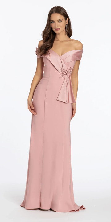 Elegant Mermaid OffShoulder Vneck ShortSleeve FloralApplique Wrap Formal Mother of the Bride Dress