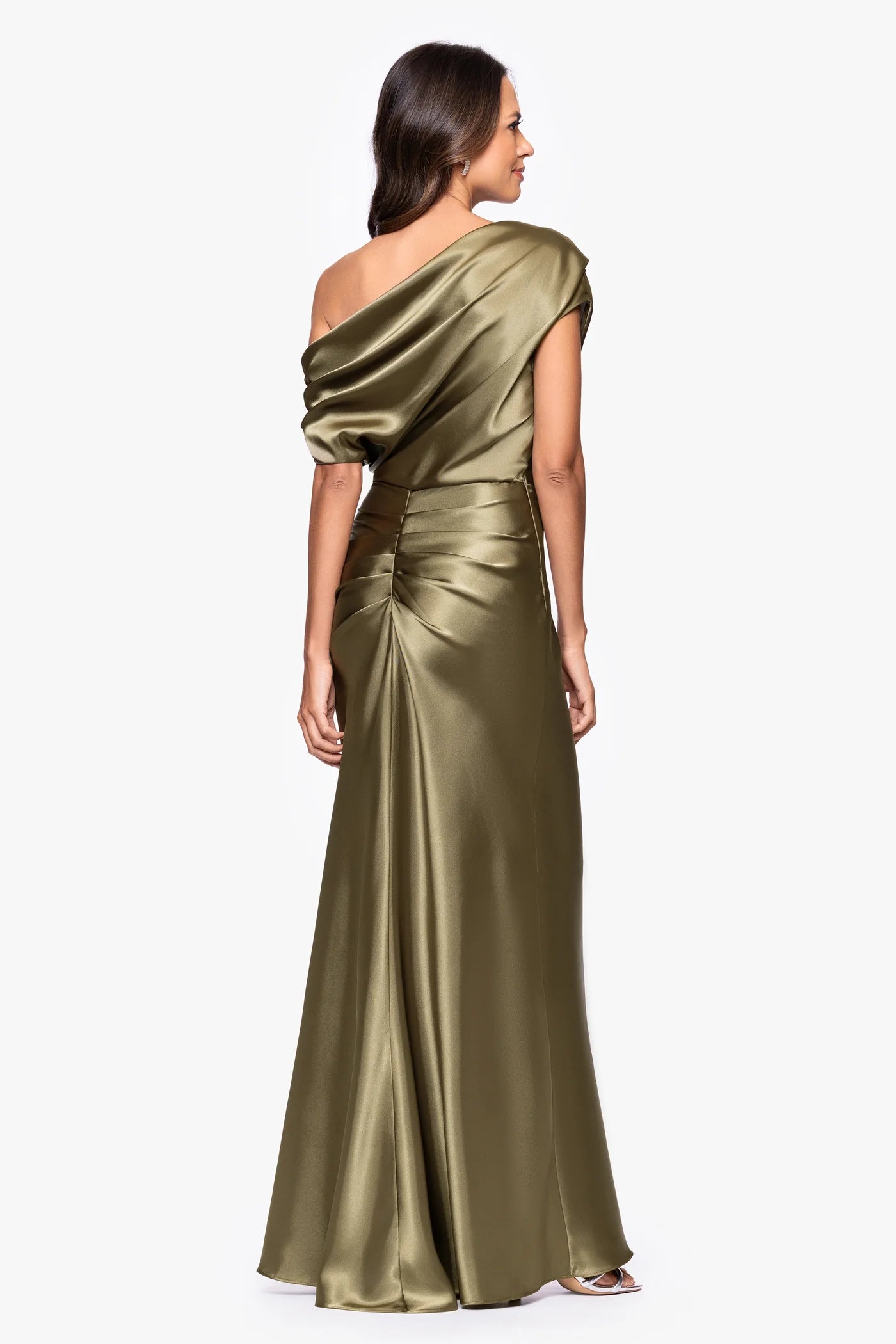 Elegant Mermaid One-Shoulder Draped Satin Formal Gown Mother of the Bride Dress