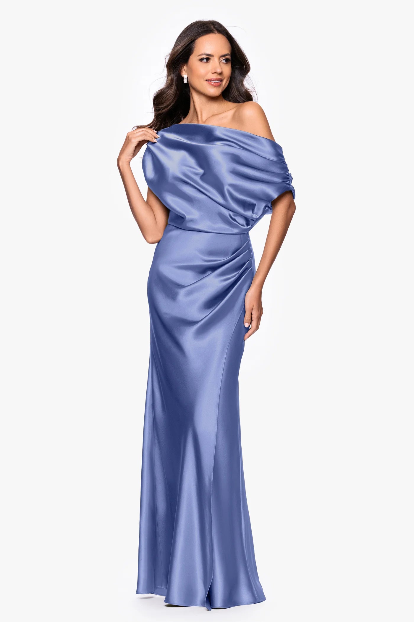 Elegant Mermaid One-Shoulder Draped Satin Formal Gown Mother of the Bride Dress