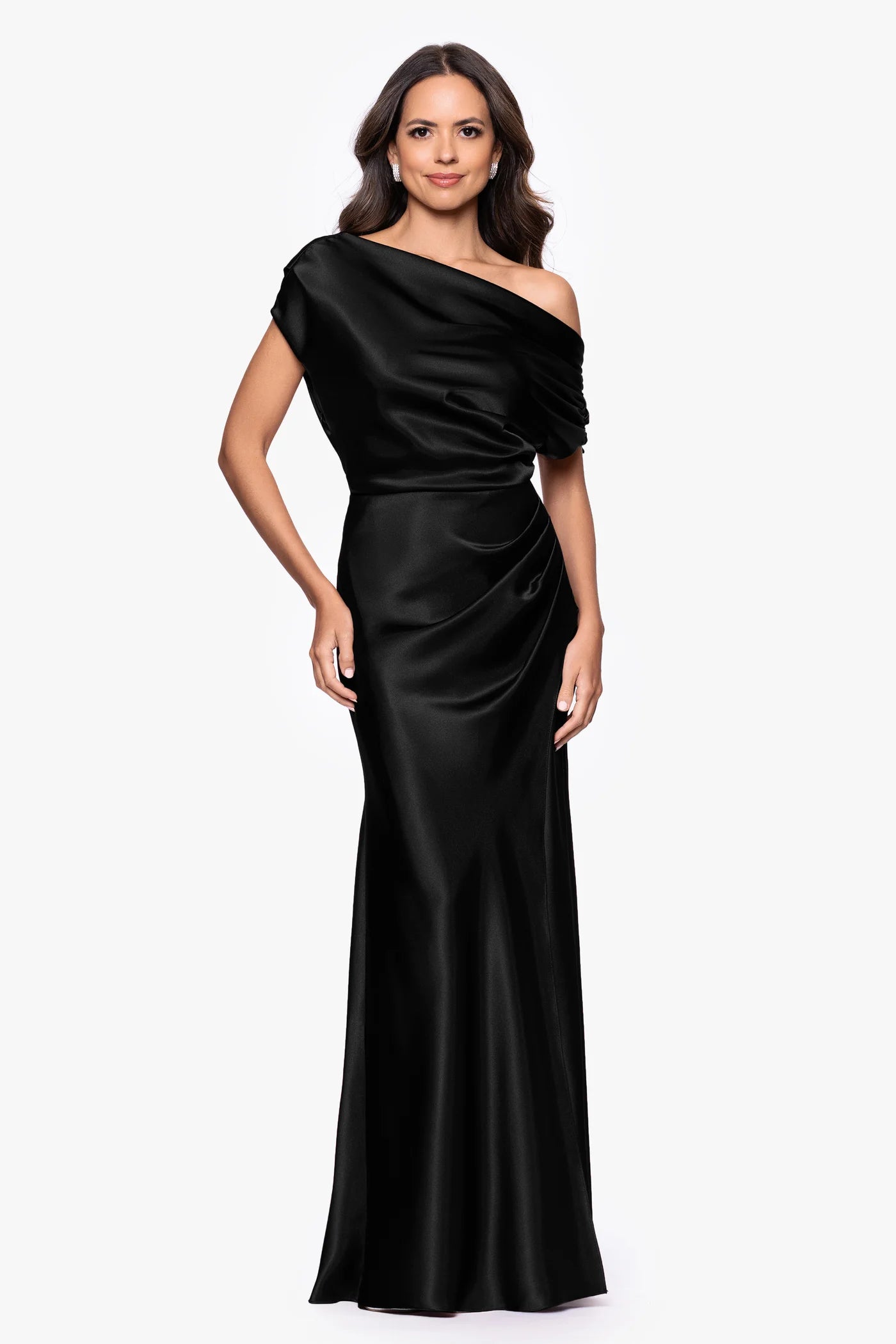 Elegant Mermaid One-Shoulder Draped Satin Formal Gown Mother of the Bride Dress