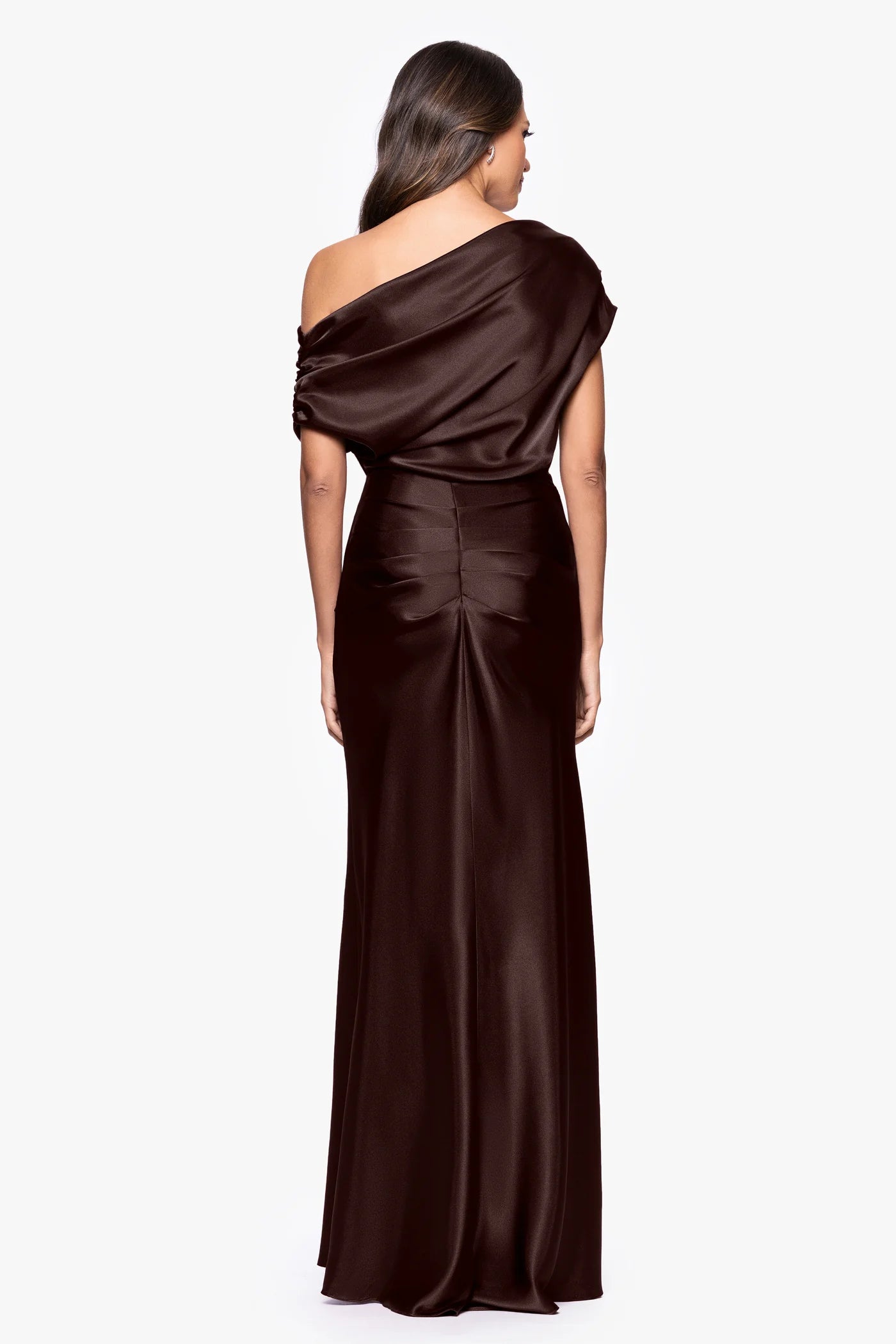 Elegant Mermaid One-Shoulder Draped Satin Formal Gown Mother of the Bride Dress