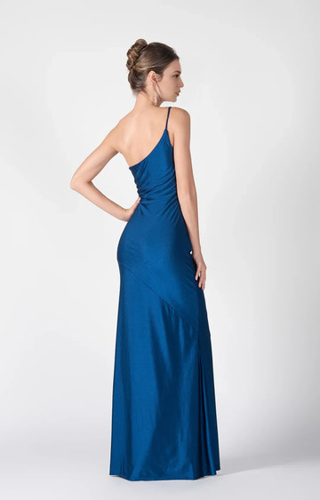 Elegant Mermaid One-Shoulder Sleeveless Satin Floor Length Wedding Guest Dress Ruched Evening Dress