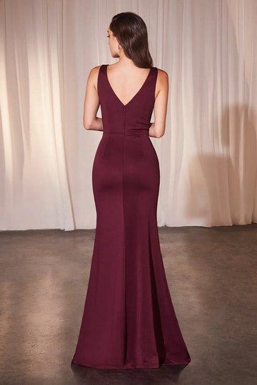 Elegant Mermaid Round-neck Sleeveless Satin Floor-length Ruffled Slit Evening Gown